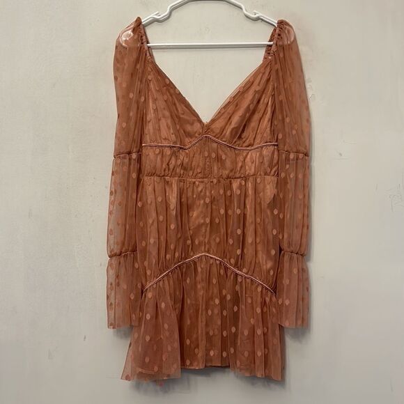 asos Design mauve sheer tiered mini dress Size 8 NWOT - Picture 2 of 11